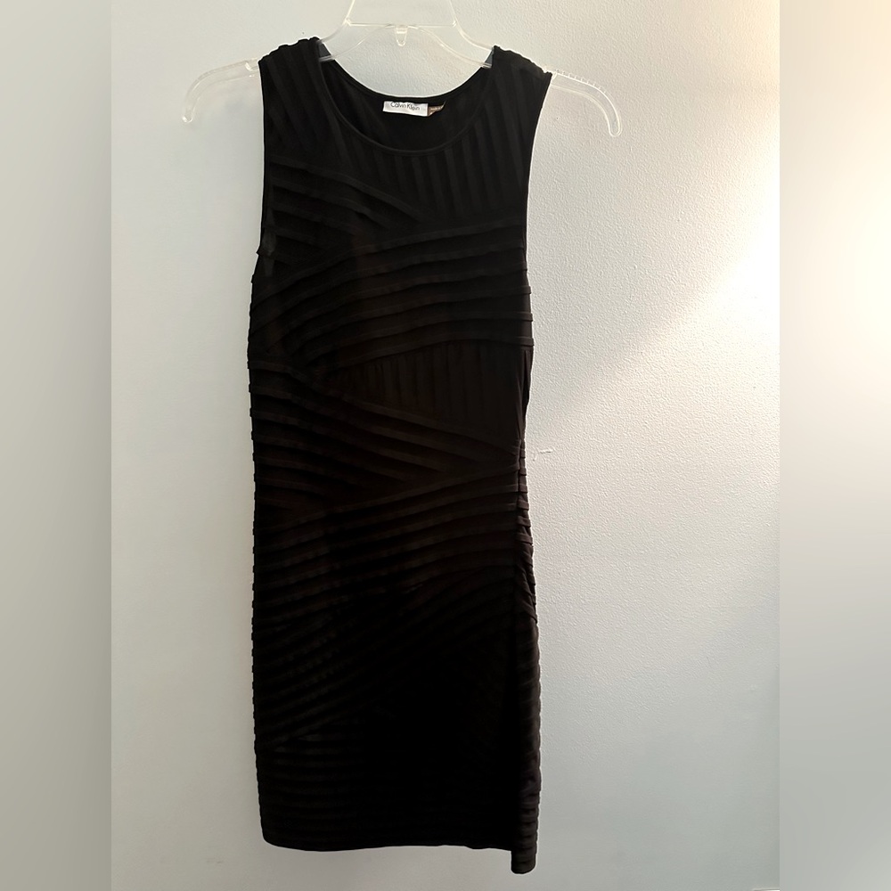 Calvin Klein Black Pleated Sheath Midi Dress